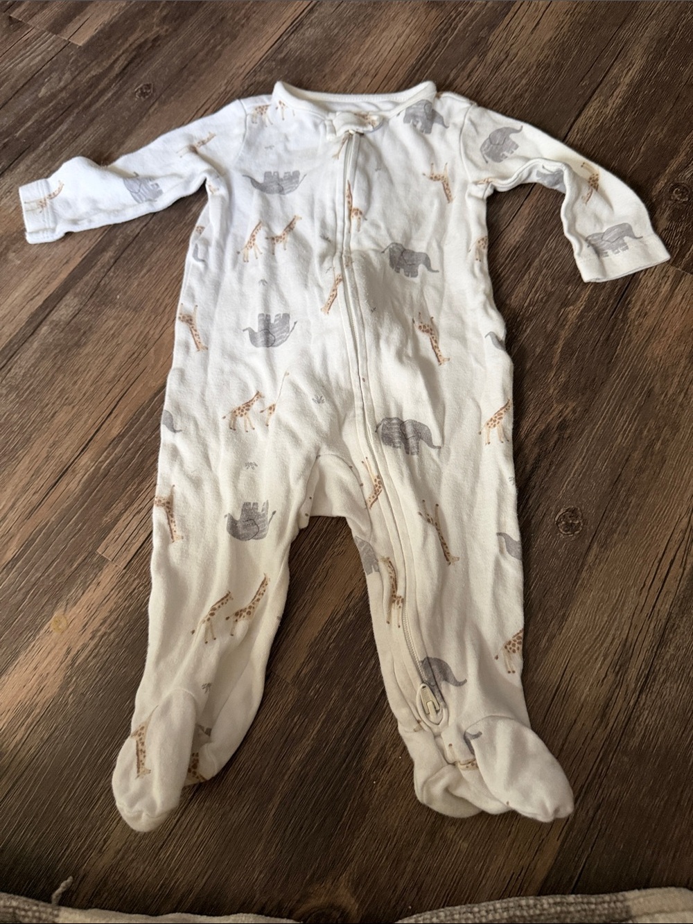 Carter's White Footed One-Piece with Gray and Tan Animal Print